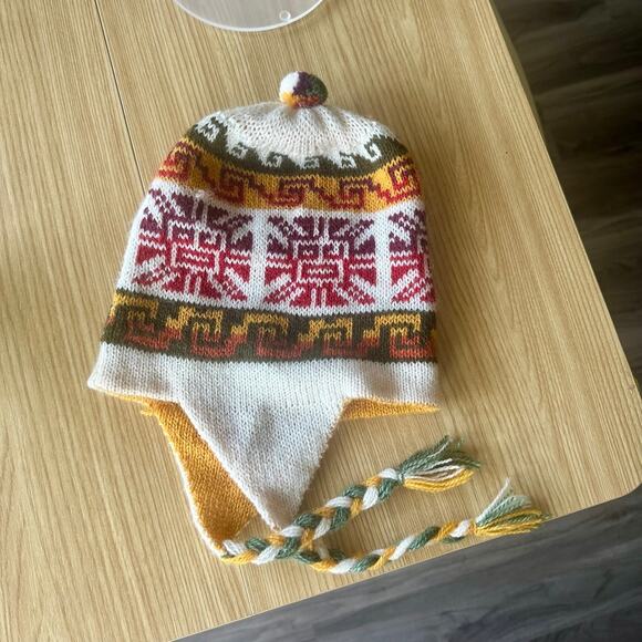 PERU Cusco Llama Reversible Wool Alpaca Knitted Beanie Tassel Inca Maya Aztec - Picture 8 of 15